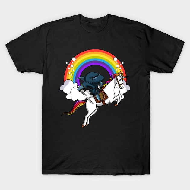 Shark Ninja Riding Unicorn T-Shirt by underheaven